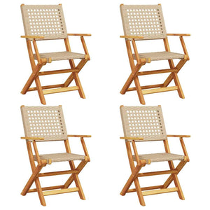 vidaXL Chaises de jardin 4 pcs Pliantes Beige Rotin PE & Bois massif