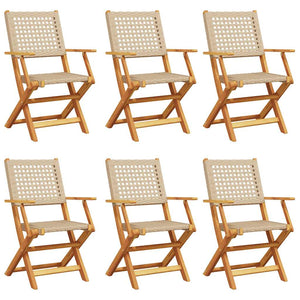 vidaXL Chaises de jardin 6 pcs Pliantes Beige Résine tressée et Bois massif