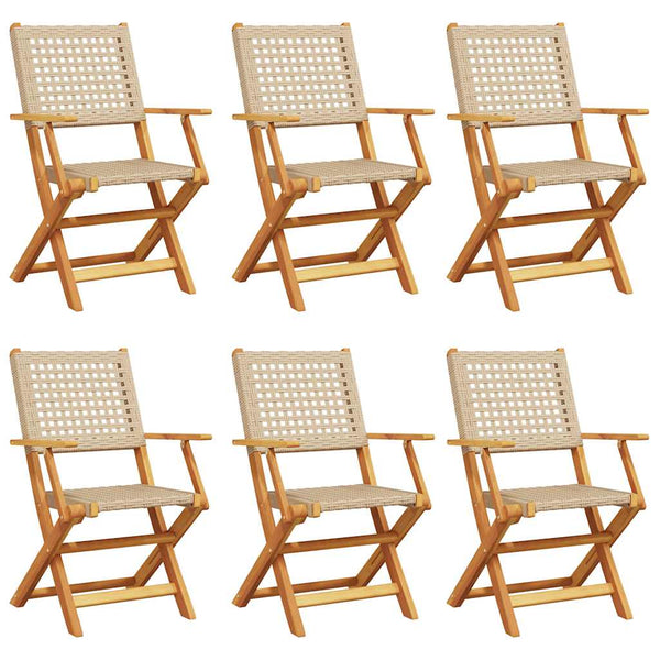 vidaXL Chaises de jardin 6 pcs Pliantes Beige Résine tressée et Bois massif