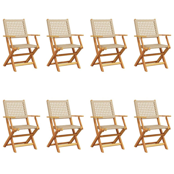 vidaXL Chaises de jardin 8 pcs Pliantes Beige Rotin synthétique & Bois massif