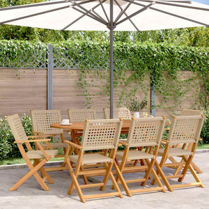 vidaXL Chaises de jardin 8 pcs Pliantes Beige Rotin synthétique & Bois massif
