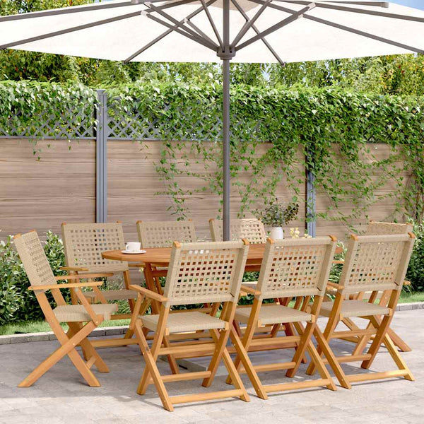 vidaXL Chaises de jardin 8 pcs Pliantes Beige Rotin synthétique & Bois massif