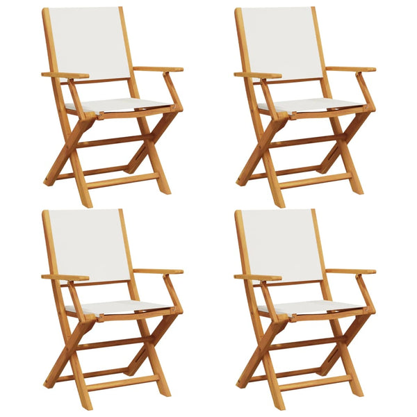 vidaXL Chaises de jardin pliantes 4 pcs Crème Tissu et bois massif
