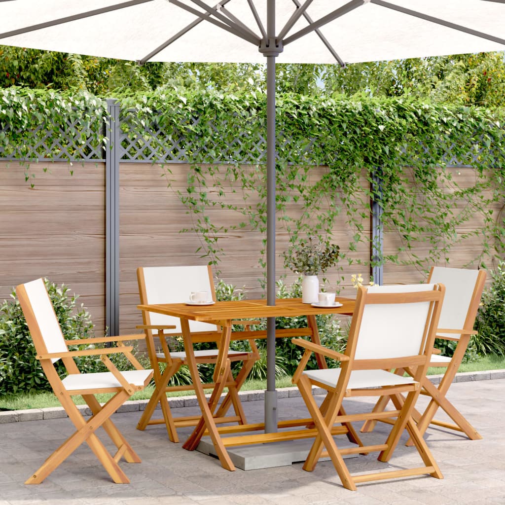 vidaXL Chaises de jardin pliantes 4 pcs Crème Tissu et bois massif