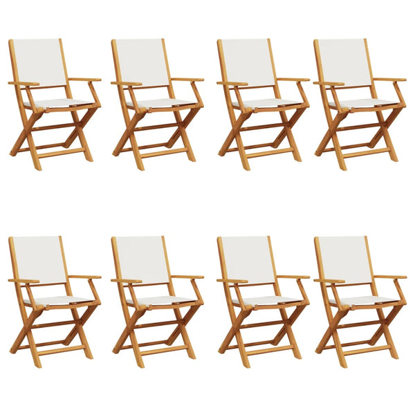 vidaXL Chaises de jardin pliantes 8 pcs Crème Tissu et bois massif
