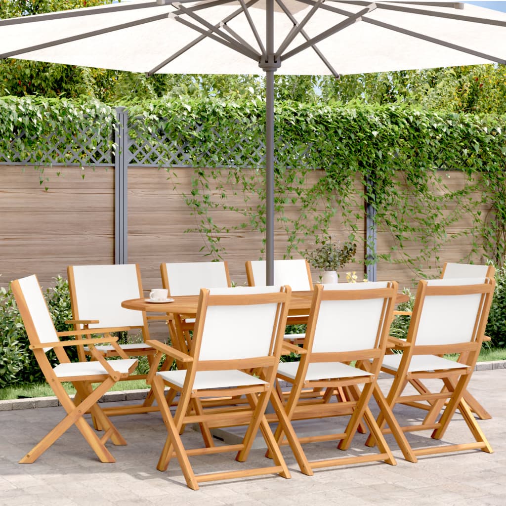 vidaXL Chaises de jardin pliantes 8 pcs Crème Tissu et bois massif