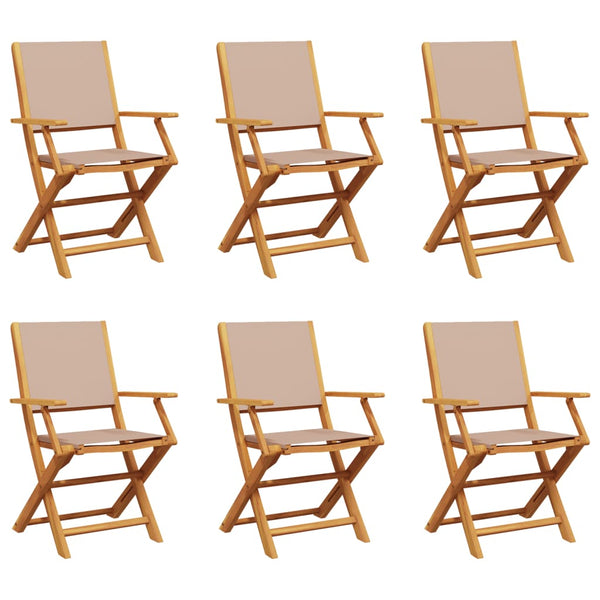 vidaXL Chaises de jardin pliantes 6 pcs Tissu taupe et bois massif