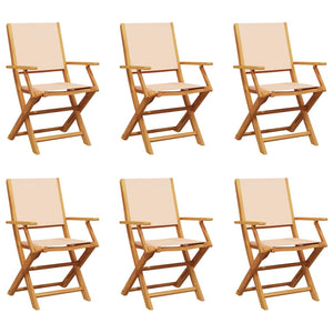 vidaXL Chaises de jardin pliables 6 pcs Tissu beige et bois massif