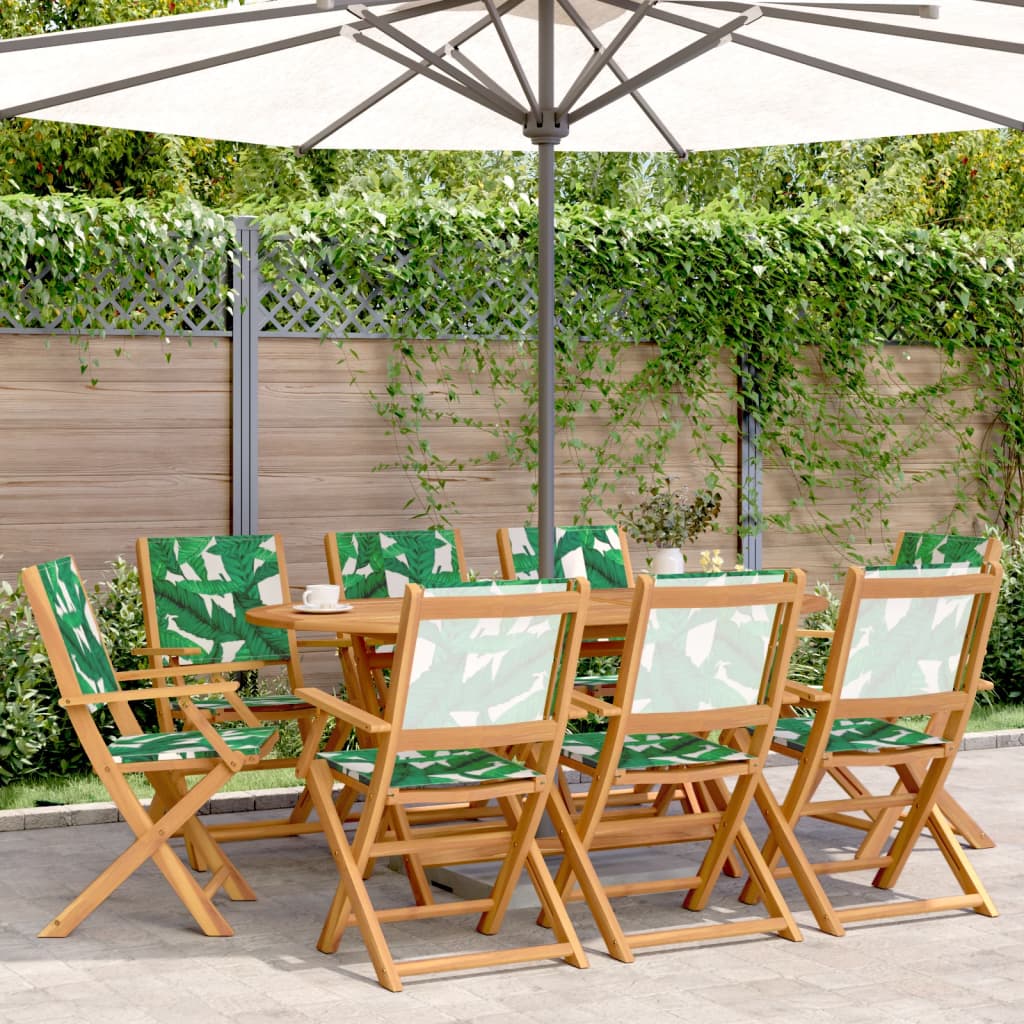 vidaXL Chaises de jardin 8 pcs. pliables vert tissu et bois massif