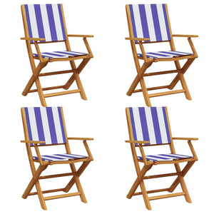 vidaXL Chaises de jardin 4 pcs Pliantes Bleu et blanc Tissu et Bois massif