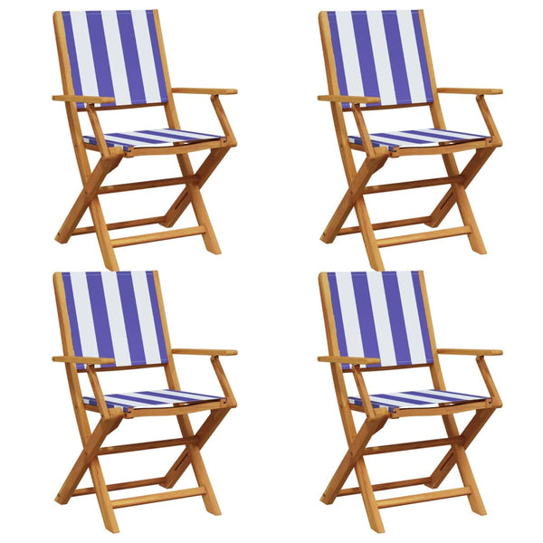 vidaXL Chaises de jardin 4 pcs Pliantes Bleu et blanc Tissu et Bois massif