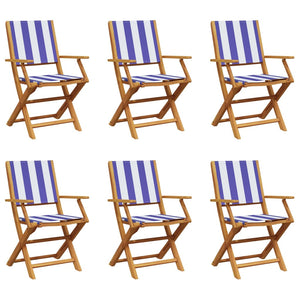 vidaXL Chaises de jardin 6 pcs. Pliables Bleu et blanc Tissu et bois massif