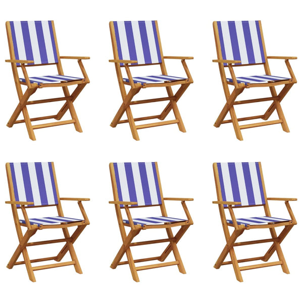 vidaXL Chaises de jardin 6 pcs. Pliables Bleu et blanc Tissu et bois massif