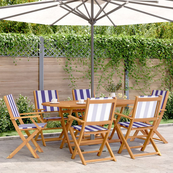 vidaXL Chaises de jardin 6 pcs. Pliables Bleu et blanc Tissu et bois massif