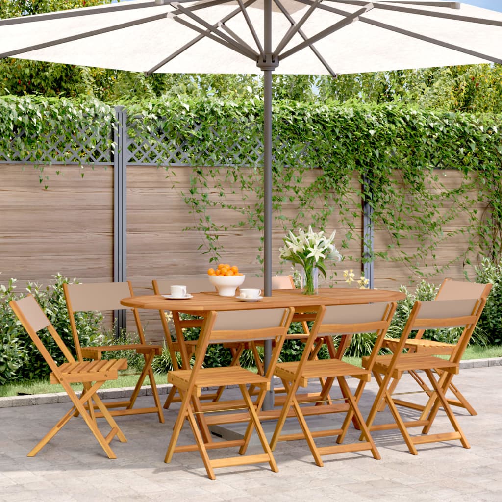 vidaXL Chaises de jardin 8 pcs Pliantes Tissu taupe et Bois massif