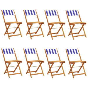 vidaXL Chaises de jardin 8 pcs Pliables Tissu bleu et blanc et bois massif