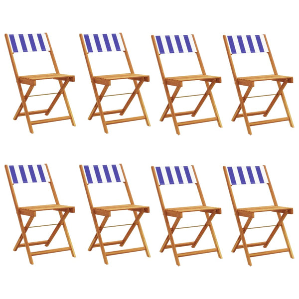 vidaXL Chaises de jardin 8 pcs Pliables Tissu bleu et blanc et bois massif