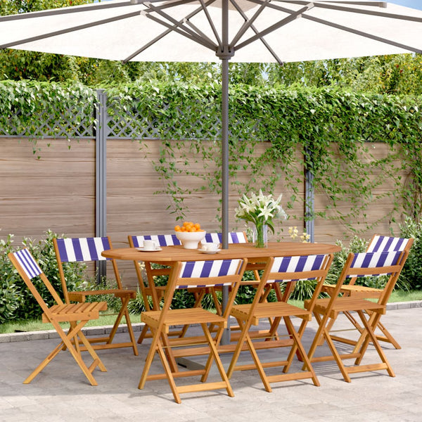 vidaXL Chaises de jardin 8 pcs Pliables Tissu bleu et blanc et bois massif