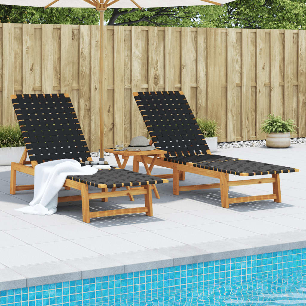 vidaXL Bains de soleil 2 pcs Noir Bois d'acacia massif et tissu