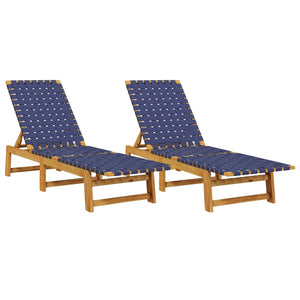 vidaXL Bains de soleil 2 pcs Bleu foncé Bois d'acacia massif et tissu