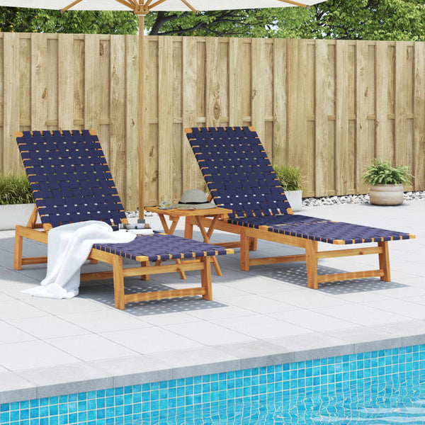 vidaXL Bains de soleil 2 pcs Bleu foncé Bois d'acacia massif et tissu