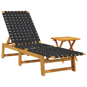 vidaXL Chaise longue avec table Noir Bois d'acacia massif et tissu