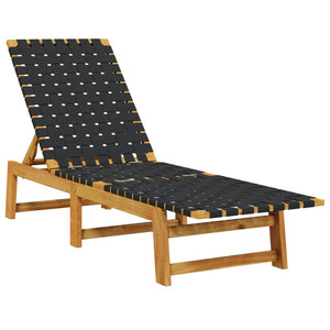 vidaXL Chaise longue avec table Noir Bois d'acacia massif et tissu