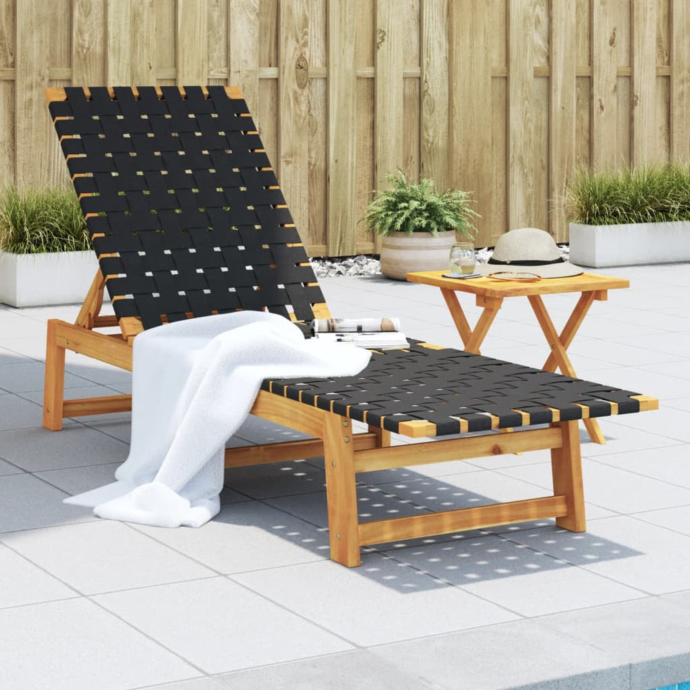 Schwarze Sonnenliege mit Tisch aus Akazienholz