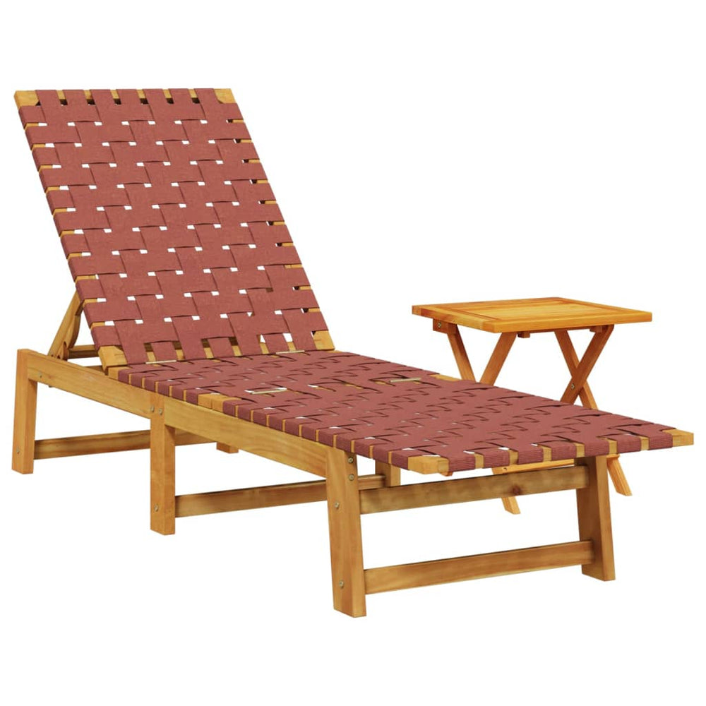 Sonnenliege mit Tisch aus Akazienholz, Rot