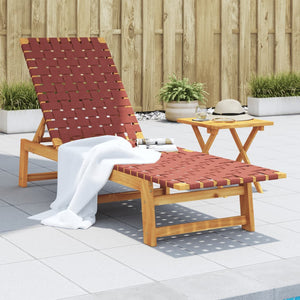 vidaXL Bain de soleil avec table Rouge Bois d'acacia massif et tissu