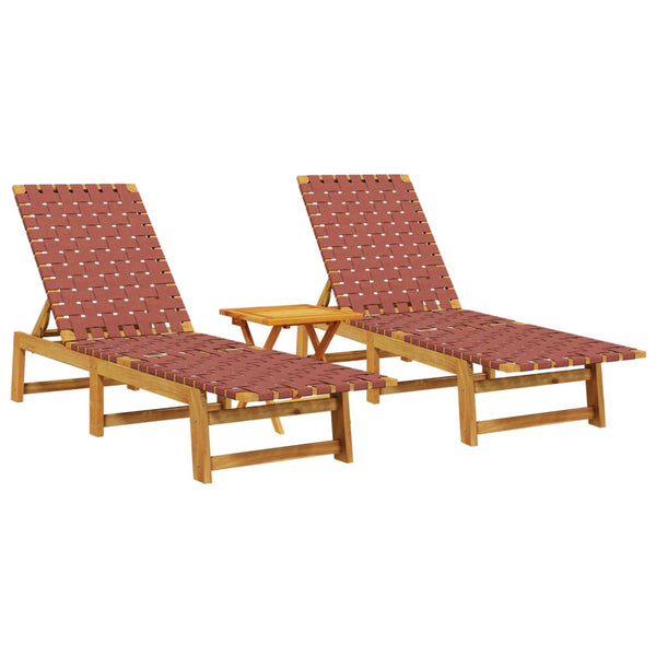 Sonnenliegen Set mit Tisch, Akazie massiv, Rot