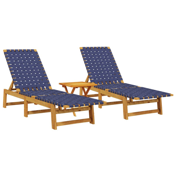 vidaXL Bains de soleil 2 pcs avec table Bois d'acacia massif Bleu foncé