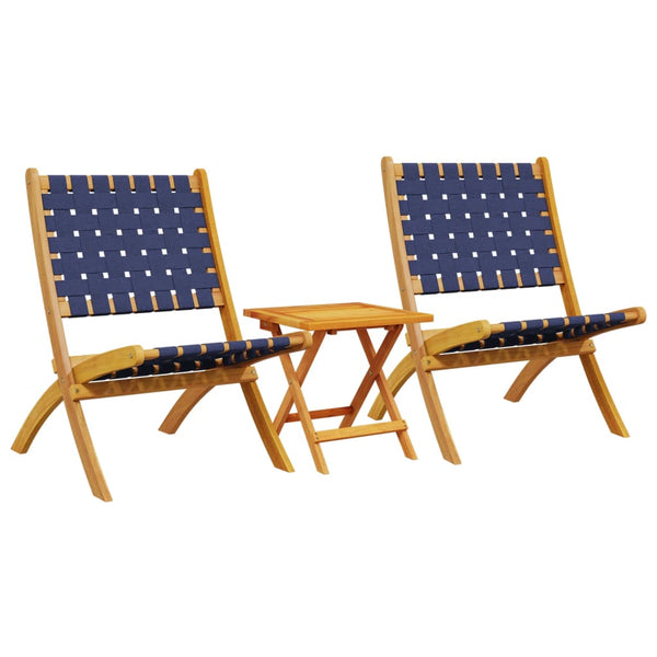 vidaXL Chaises de jardin 2 pcs. Pliables avec table Bleu foncé Bois massif