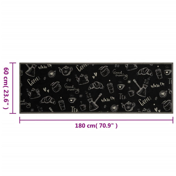 Waschbarer Küchenteppich Schwarz 60x180 cm