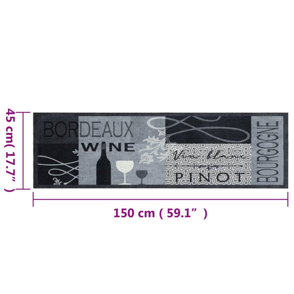 Waschbarer Küchenteppich Wein Grau 45x150 cm
