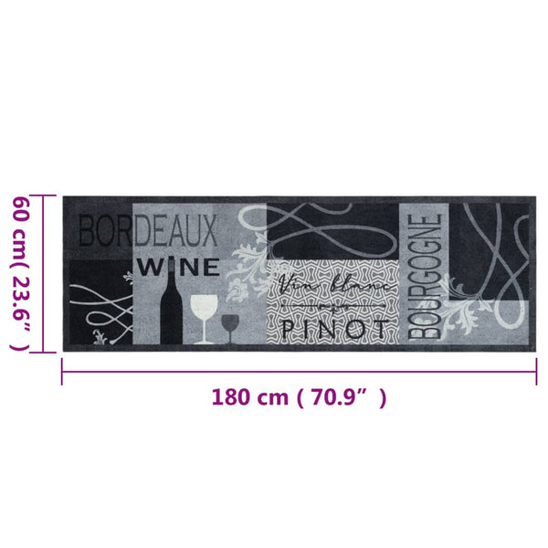 Waschbarer Küchenteppich Wein Grau 60x180 cm