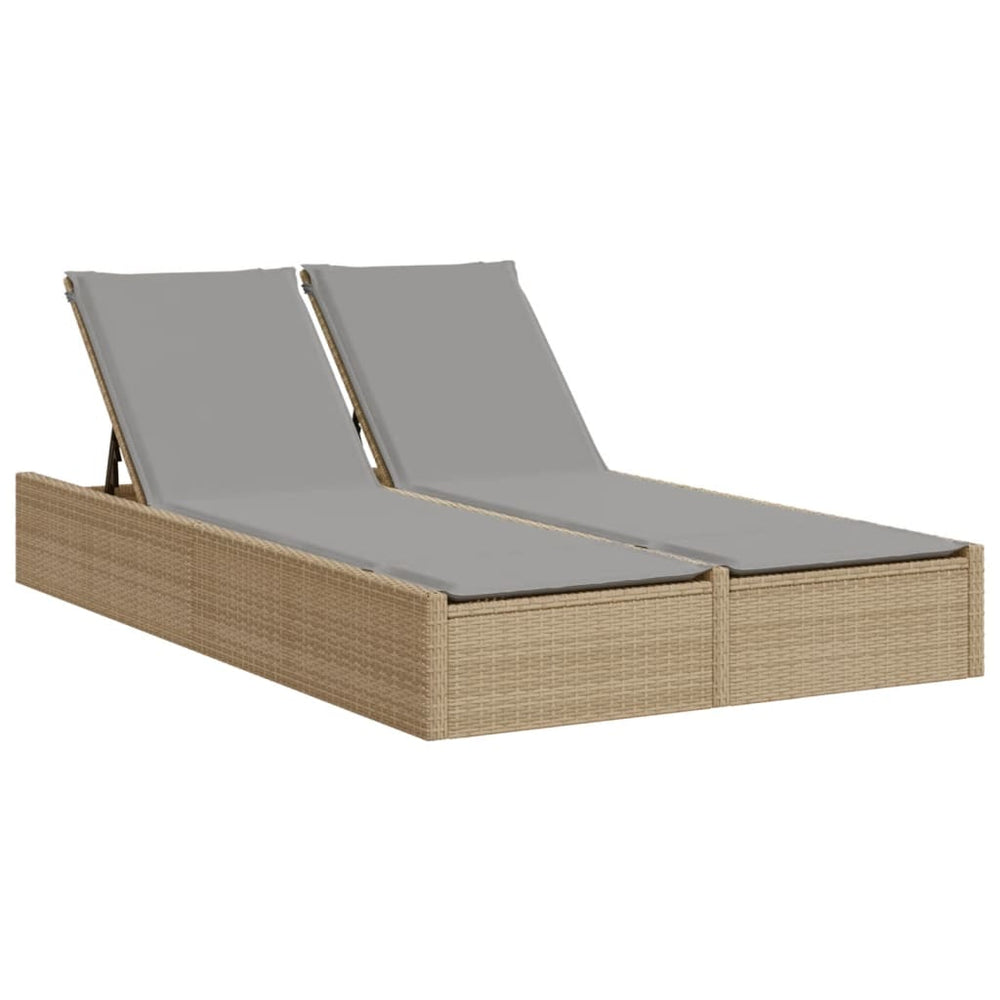 Doppel Sonnenliege Beige Poly Rattan mit Auflagen