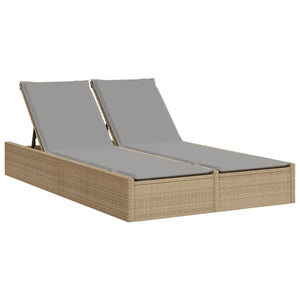 Doppel Sonnenliege Beige Poly Rattan mit Auflagen