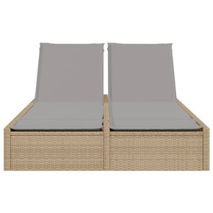 Doppel Sonnenliege Beige Poly Rattan mit Auflagen