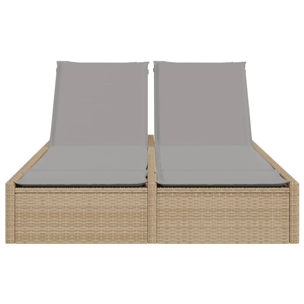Doppel Sonnenliege Beige Poly Rattan mit Auflagen
