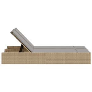 Doppel Sonnenliege Beige Poly Rattan mit Auflagen