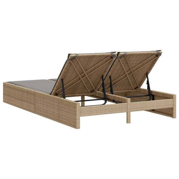 Doppel Sonnenliege Beige Poly Rattan mit Auflagen