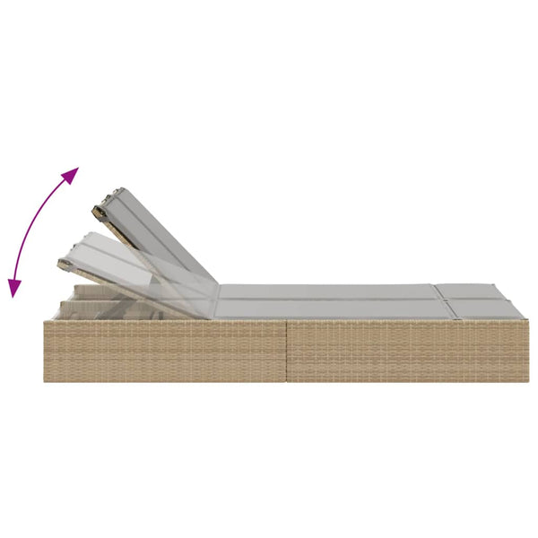 Doppel Sonnenliege Beige Poly Rattan mit Auflagen