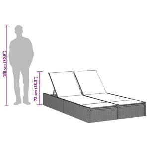 Doppel Sonnenliege Beige Poly Rattan mit Auflagen