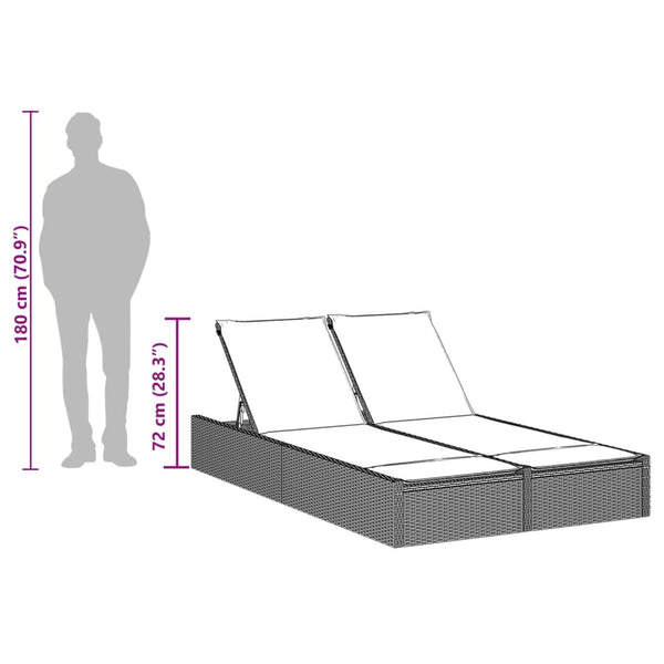 Doppel Sonnenliege Beige Poly Rattan mit Auflagen