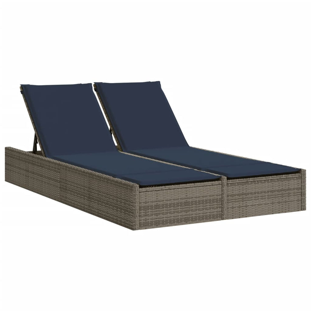 Doppelte Sonnenliege Grau Poly Rattan mit Kissen