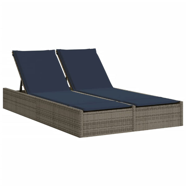 Doppelte Sonnenliege Grau Poly Rattan mit Kissen