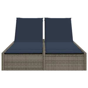 Doppelte Sonnenliege Grau Poly Rattan mit Kissen