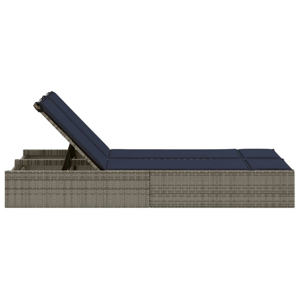 Doppelte Sonnenliege Grau Poly Rattan mit Kissen