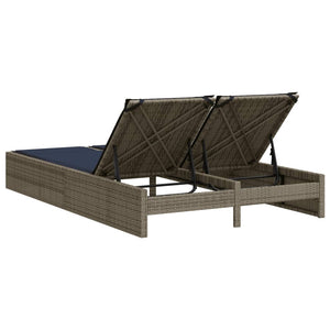 Doppelte Sonnenliege Grau Poly Rattan mit Kissen